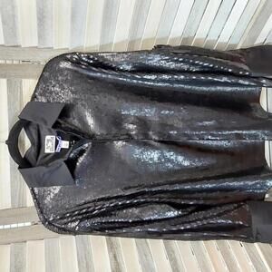 Black Sequin Long Sleeve Button Front Blouse | Future Collective | Medium